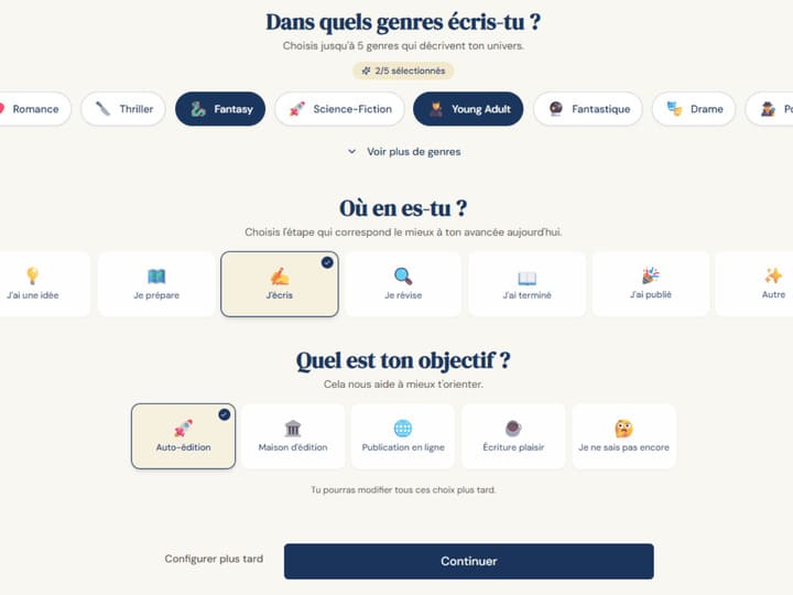 Illustration de l'étape 1 : création de projet avec services autour du livre